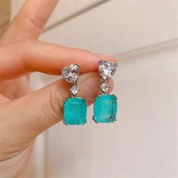 qtt exquisite square paraiba%c2%a0emerald tourmaline%c2%a0gemstone earrings for women s925 silver dangle earrings anniversary gift jewelry