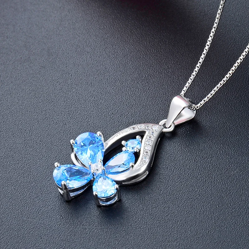 

6.5X5 mm Pear Cut Blue Crystal Pendant Flower Style Refined Jewelry Necklace CHDBD002390