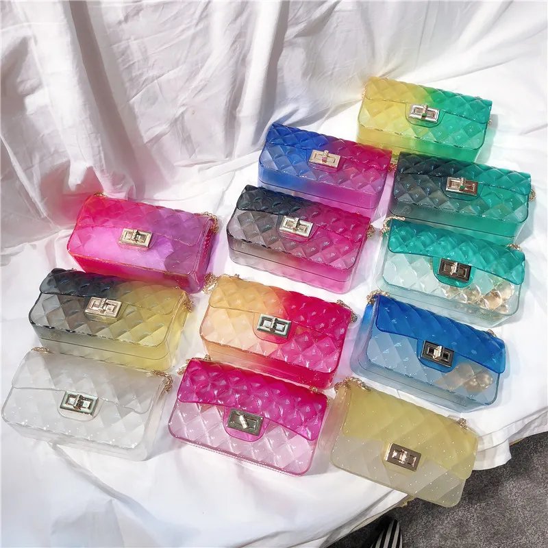 

Sweet Candy Color Jelly PVC Handbags Women Casual Flap Bags Ladies Crossbody Shoulder Bags Beach Bags Girls Pouch Bolsas Female