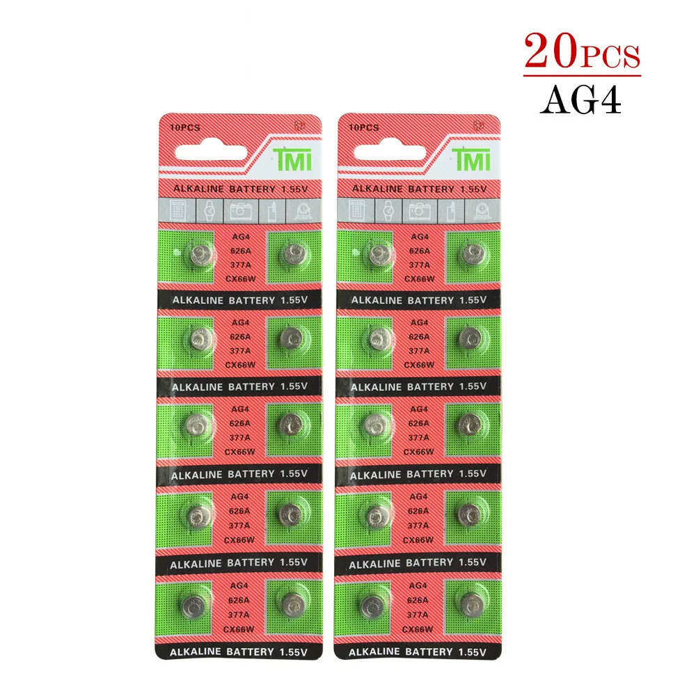 20 шт 1 55 V AG4 батарея SR626 377 LR626 LR66 SR66 SR626SW 377A Кнопка сотового часы монета G4 батареи для