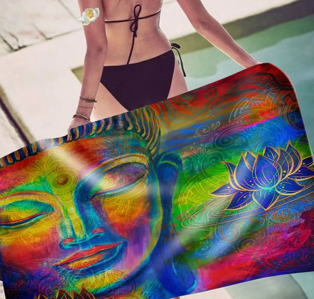 Пляжное полотенце для взрослых прямоугольное буддийское семейное пляжное