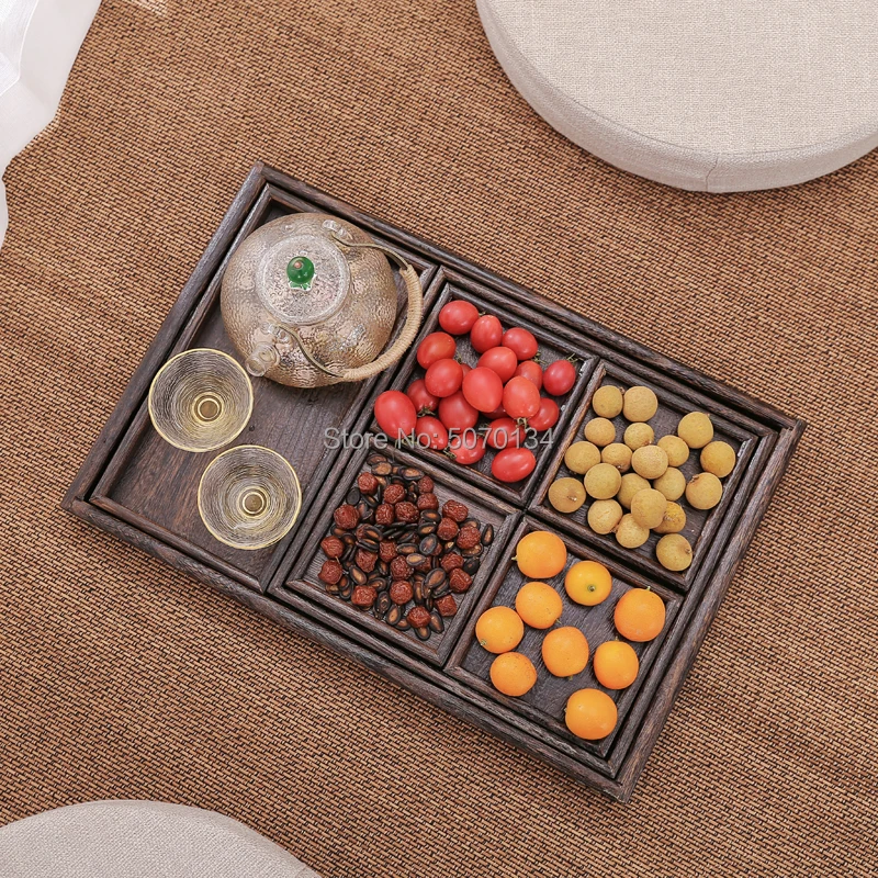 7-Piece Set Antique Wood Serving Tea / Coffee Tray Solid Chinese Traditional Style Pallet for Nut Cookie and Fruit | Дом и сад
