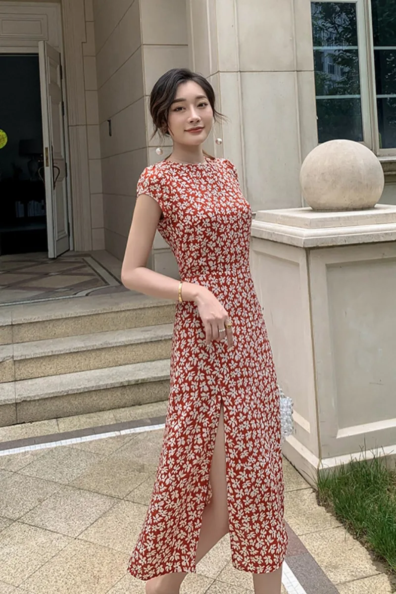 

Dresses for Women Summer Beach Dress Women Summer 2020 New Slimming Slit French Vintage Floral Dress Dresses Dresses