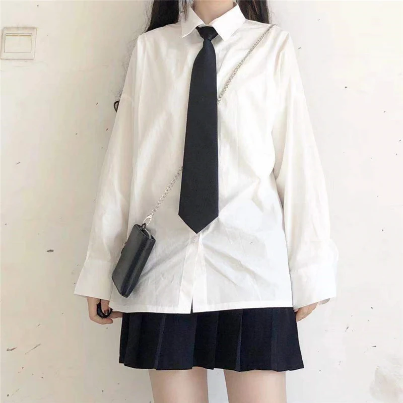 Новая весенняя женская Свободная белая блузка с воротником поло и длинными