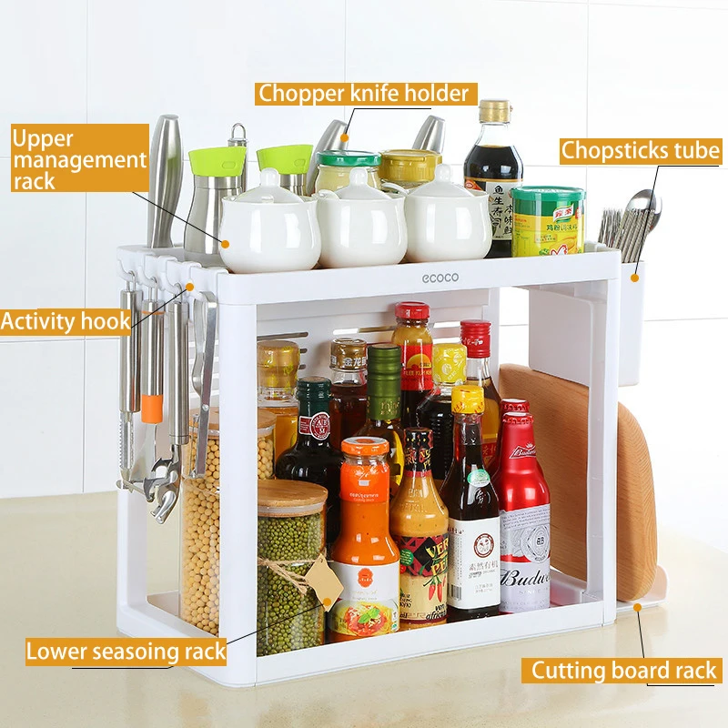 

Kitchen Storage Multifunction Rack Tableware Shelf Drainer Knife Cutting Board Holder 4 Activity Hooks White Kitchen Organizer