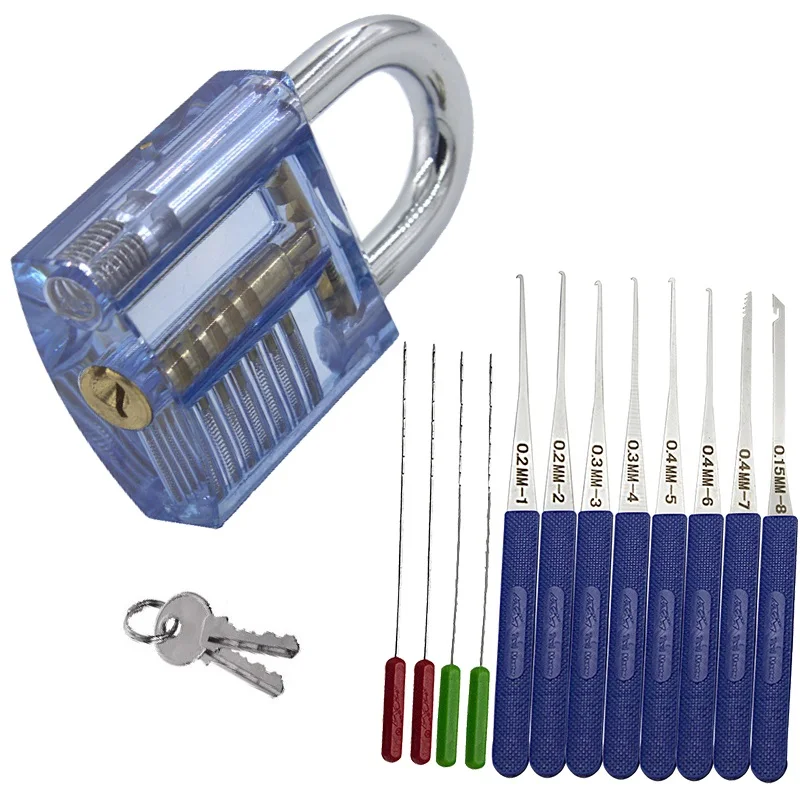 Blue lock with Tool Liushi 12 шт. набор замков, набор слесарных ручных инструментов, Инструмент для извлечения сломанного ключа, инструменты для удаления крючка, сделай сам с практичным прозрачным замком - Цвет: Blue lock with Tool