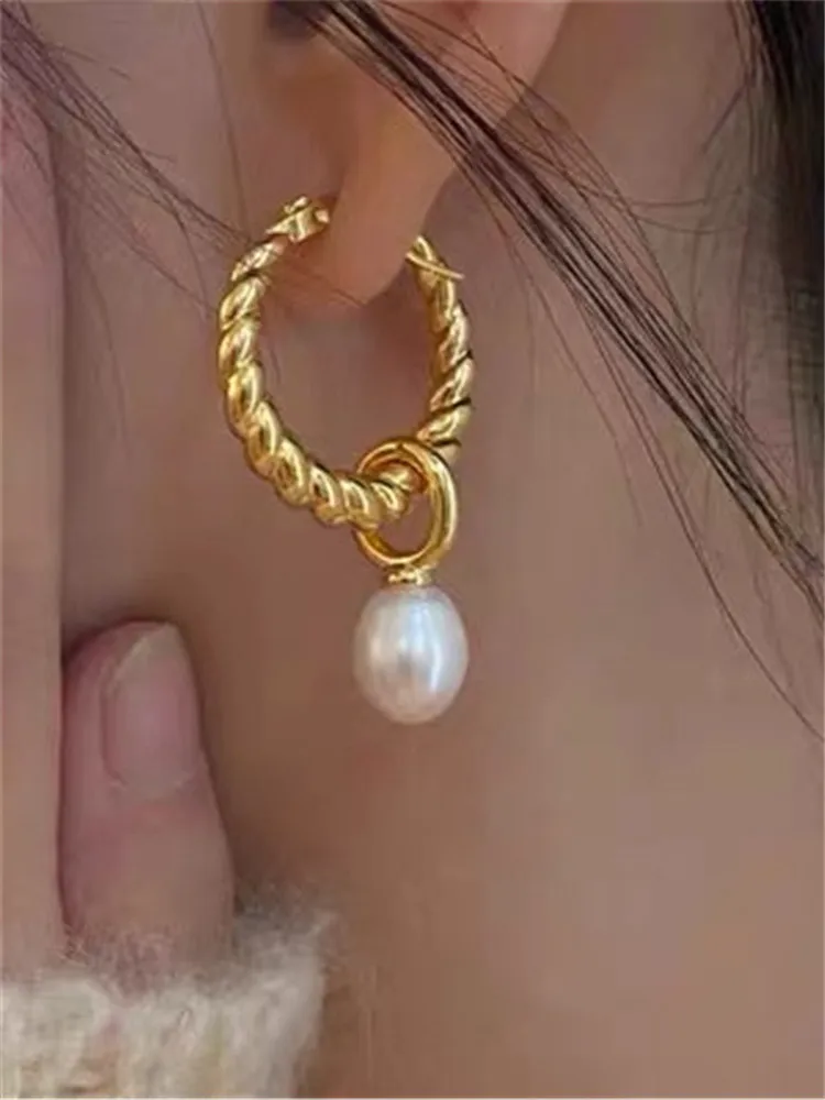 

Copper Metal Freshwater Pearl Pendant Earrings European American Style Personality Fashion Ear Ring Ms Girl Jewelry, Gift 2022