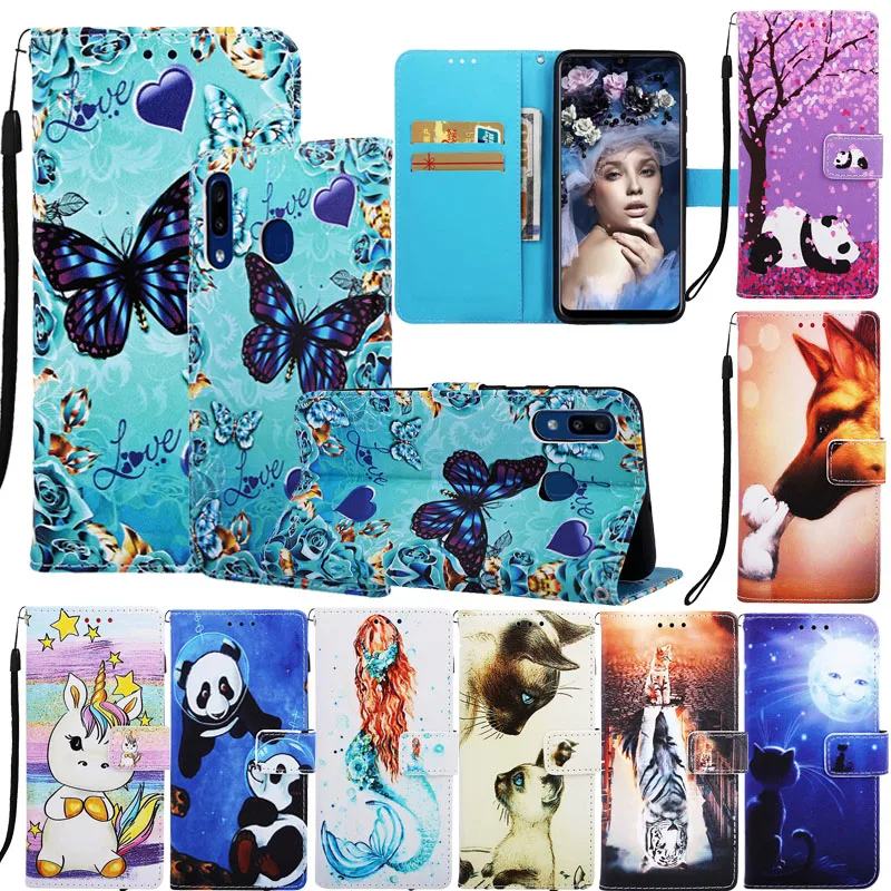 Чехол книжка из искусственной кожи с милым рисунком аниамл для Samsung A10 A30 A50 A70 A20 A40s