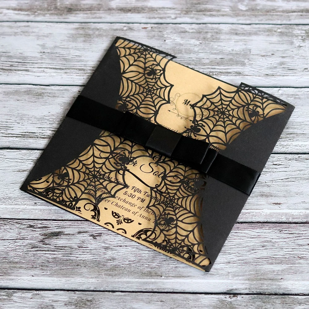 

10pcs Laser Cut Greeting Card Black Spider Web Cover Invitations Card Party Gift Halloween Decoration Supplies