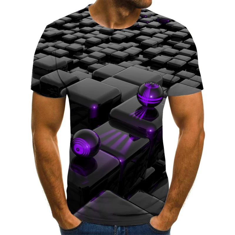 

Летняя мужская футболка с круглым вырезом и цифровым принтом с прозрачными узорами и удобной тканью