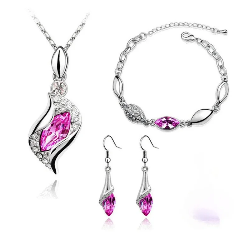 

925 Sterling Silver Jewelry Set Birthday Gift Fashion Jewelry Luxury Crystal Sterling Silver Jewelry Set