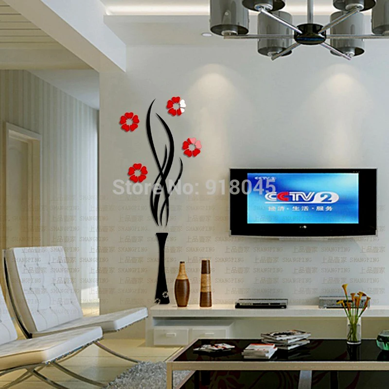 Сливовая ваза акриловые 3D настенные наклейки для гостиной ТВ фон DIY