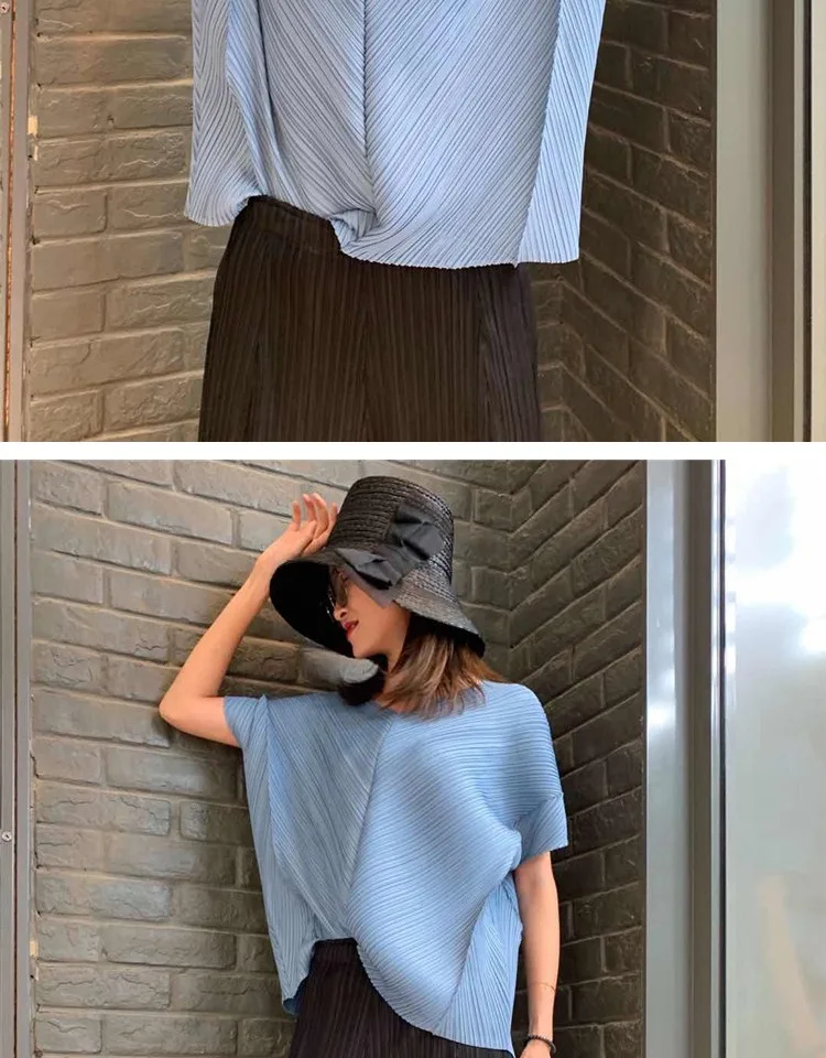 Changpleat новые женские футболки Топ Miyak плиссированный модный дизайн свободный v-образный вырез корейский стиль короткий рукав женская футболка Tide