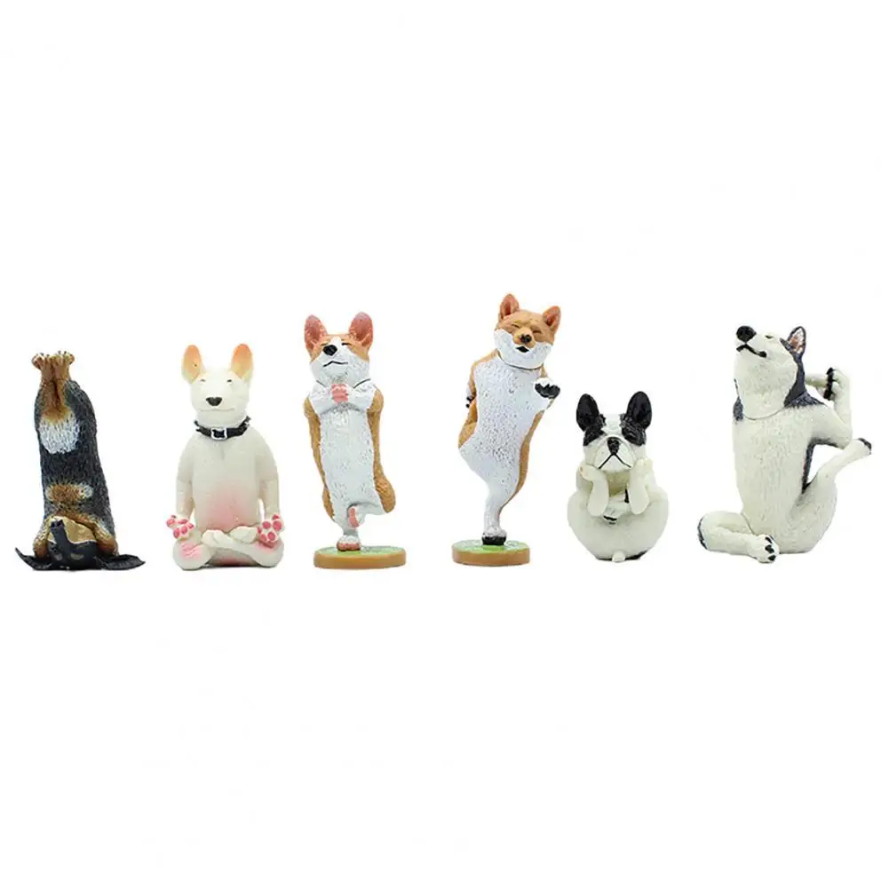 

Hot Sales!!! 6Pcs Miniature Yoga Dog Figurines Creative Ornament Simulation Decor Display Mold for Gift