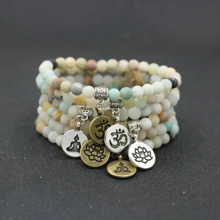 Буддийский стиль натуральный камень браслет для мужчин Lotus OM Будда женщин Йога