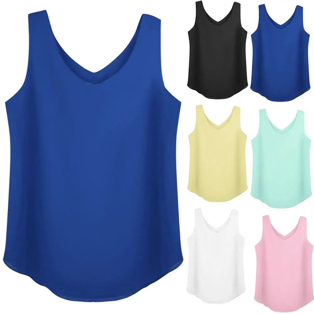 

Casual Solid Color Vest Summer Women Chiffon Tank Top Loose Sleeveless Blouse Suitable for work beach holiday or just daily wear