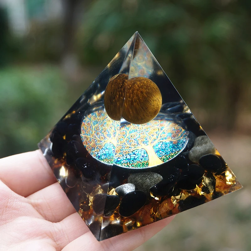 

HANDMADE Tiger Eye Crystal Sphere & Obsidian Quartz Orgone Pyramid 60MM Reiki