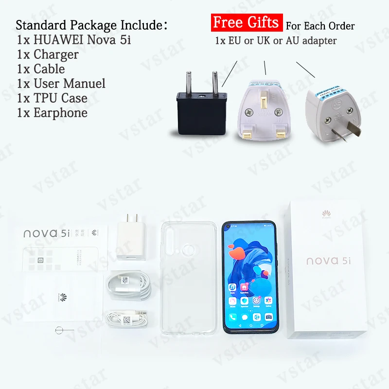 6 4 дюймовый смартфон HuaWei Nova 5i ГБ 128 Восьмиядерный процессор Kirin 710 Android 9 0 отпечаток