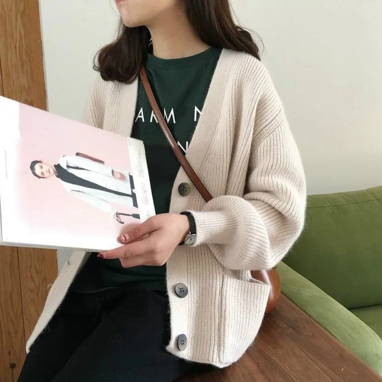 Женский свободный свитер в полоску желтый трикотажный кардиган с длинным