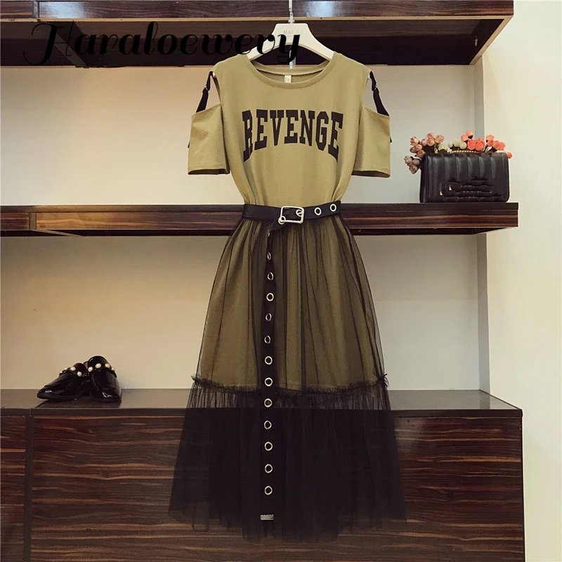 2019 Летняя женская газовая юбка набор из двух частей длинная футболка с открытыми