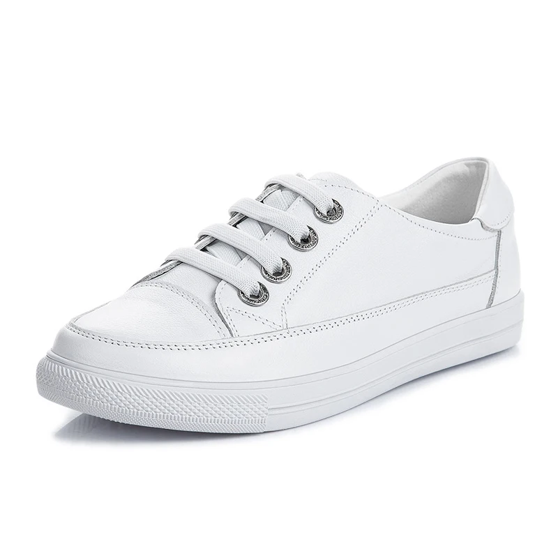 

Женские кроссовки из натуральной кожи, белые кроссовки больших размеров 35-42 на плоской вулканизированной подошве, лето 2021