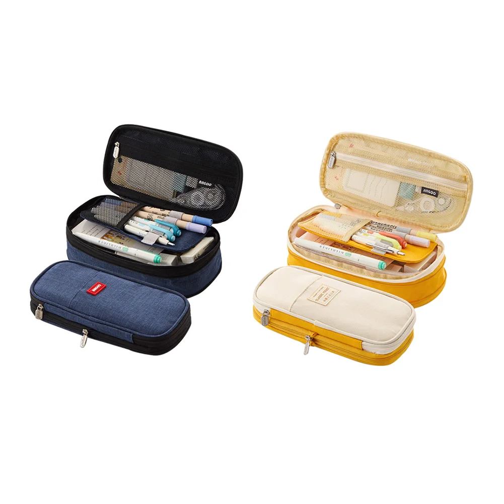 

Cute Macaron Color Pencil Case Canvas Stretch Double Layer Large Storage Pencil Box Bag Pouch Holder Organizer School Stationery