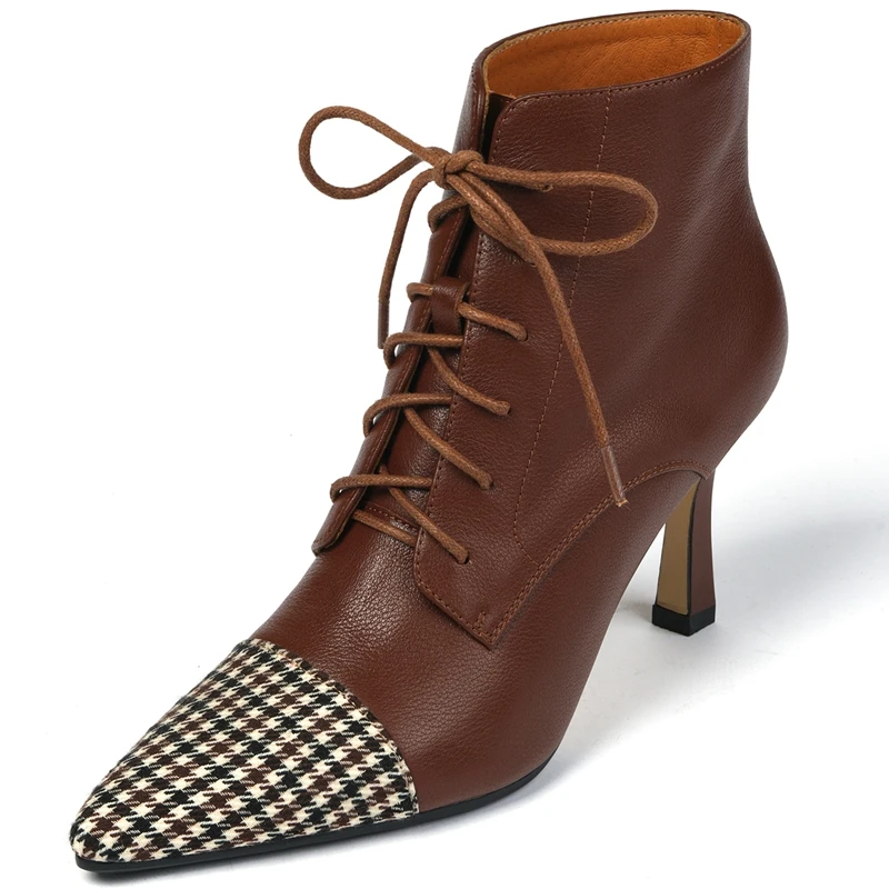 

Autuspin Retro Women Chelsea Boots Cow Leather Pointed Toe 8cm Thin Heels for Female Winter Night Club Party Prom Dress Shoes
