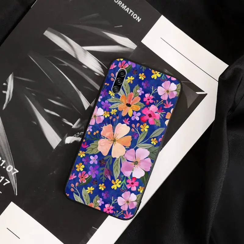 

Retro blue tropical floral design Phone Case For Samsung M10 20 30 21/30S J4 6 7 S10Lite 2020 A7/91 Case
