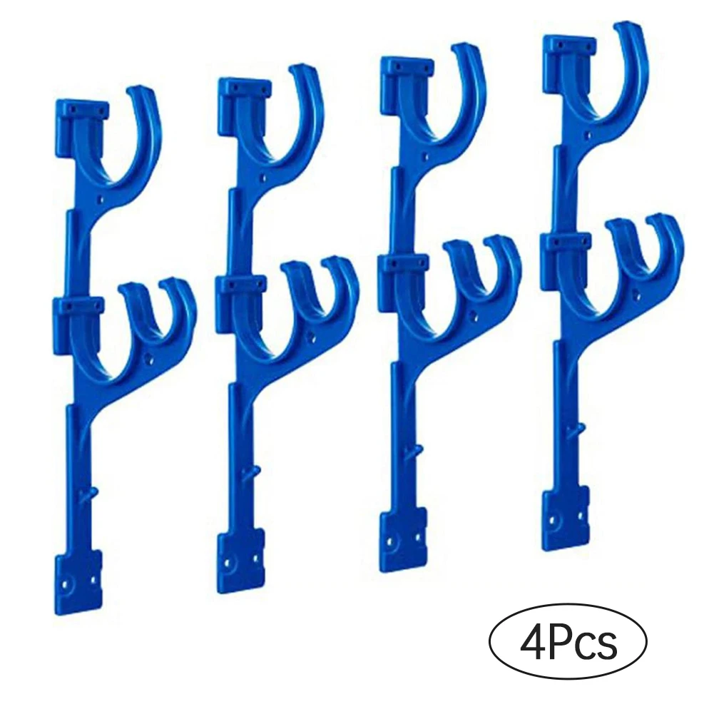 

4cs Blue Outdoor Plastic Holder Pool Pole Hanger Garden Tools Durable With Screw Home Vacuum Hose Decks Multi Purpose Leaf Rakes