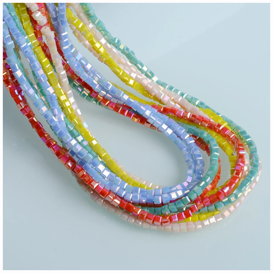 AB цветные кубические бусины 2 мм граненые стеклянные квадратной формы для ручной