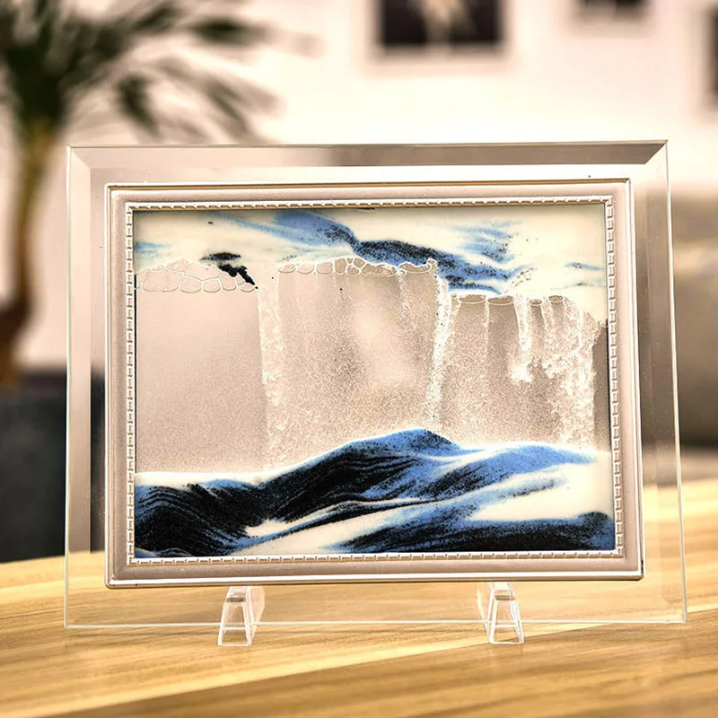 

3D Dynamic Flowing Grit Sand Painting Transparent Glass Frame Drawing Landscape lpfk Hourglasses Clocks Home Decor Home & Garden