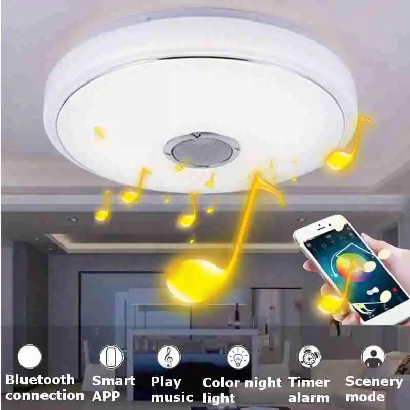 

100W LED Flush Mount Modern Ceiling Light Dimming Lamp Fixture with bluetooth Speaker AC100-240V RGB Smart LED Ceiling Light