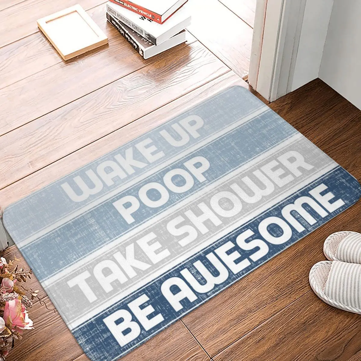 

Bath Mat Wake Up Poop Take Shower Be Awesome Polyester Rug Carpet Doormat Anti-slip Durable Entrance Living Room Home Bathroom