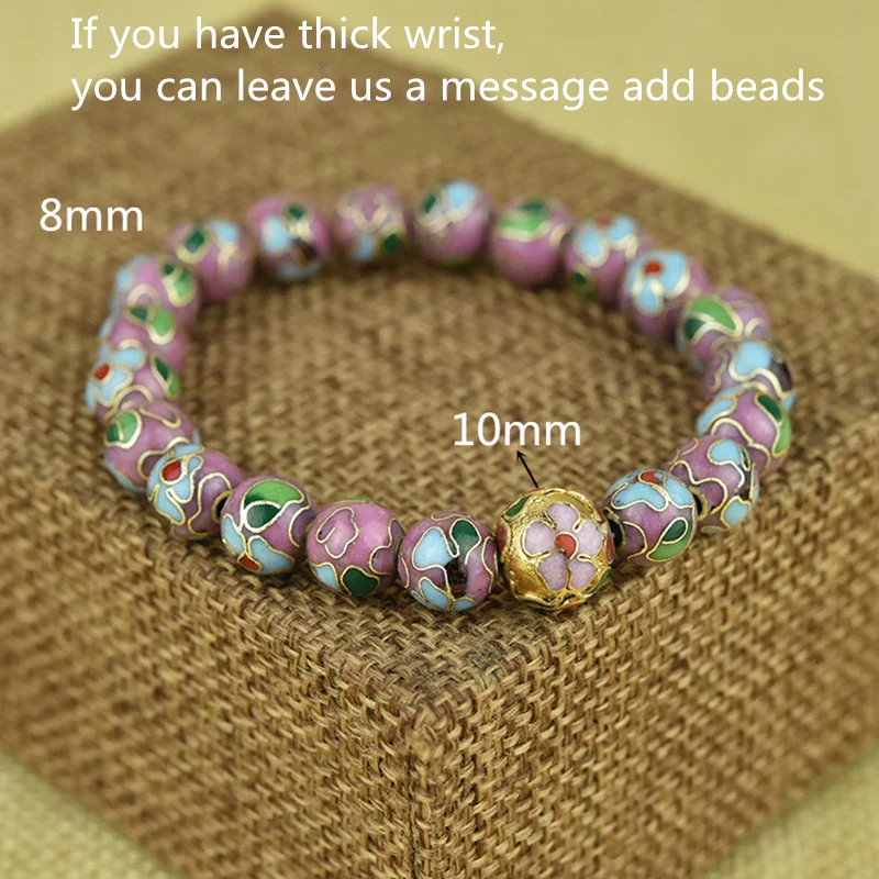 

Handcraft Polished Cloisonne Enamel Filigree 8mm Round Beaded Bracelets Chinese Traditional Stretch Copper Jewelry Women Gifts