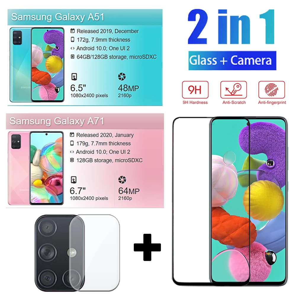 Защитное стекло и объектив камеры 2 в 1 A 51 71 2019 для Samsung Galaxy A71 A51 Защитная пленка