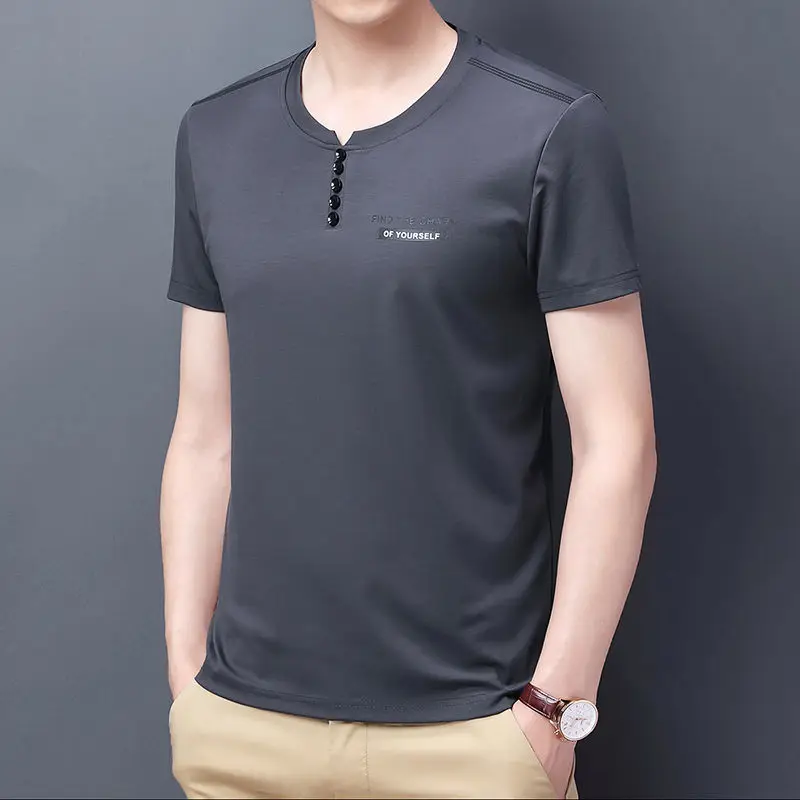 

Summer Top Men T-shirt Casual Short Sleeve Cotton Business T-shirts Men Slim Fil Solid Color Cotton T Shirt Men Fashions tshirt