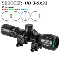 shooter 3 9x32 aol short tactical riflescope with blue redgreen lights mil dot optic sight for outdoor activities