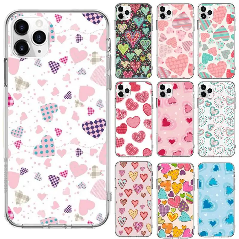 

love heart pattern color Phone Case Transparent for iPhone 6 7 8 11 12 s mini pro X XS XR MAX Plus se cover funda shell