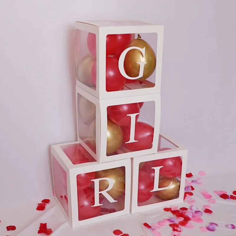 

Transparent Balloon Paper Box Birthday Party BABY LOVE Letter Wedding Engagement One Year Old ONE Balloon Box Decoration Gifts