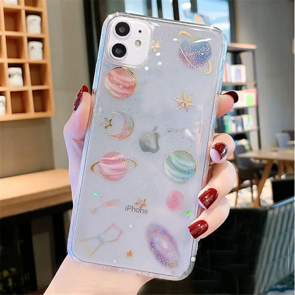 Lovebay Блестящий блестящий чехол со звездами и Луной для iPhone 11 Pro X XR XS Max 7 8 6 6s Plus прозрачный мягкий чехол для телефона TPU задняя крышка