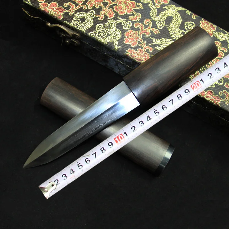 

Folding Steel Dagger High-Grade Rosewood/Ebony Wood Sheath 26cm Easy to Carry Exquisite crafts Handmade Full Tang Short Sword