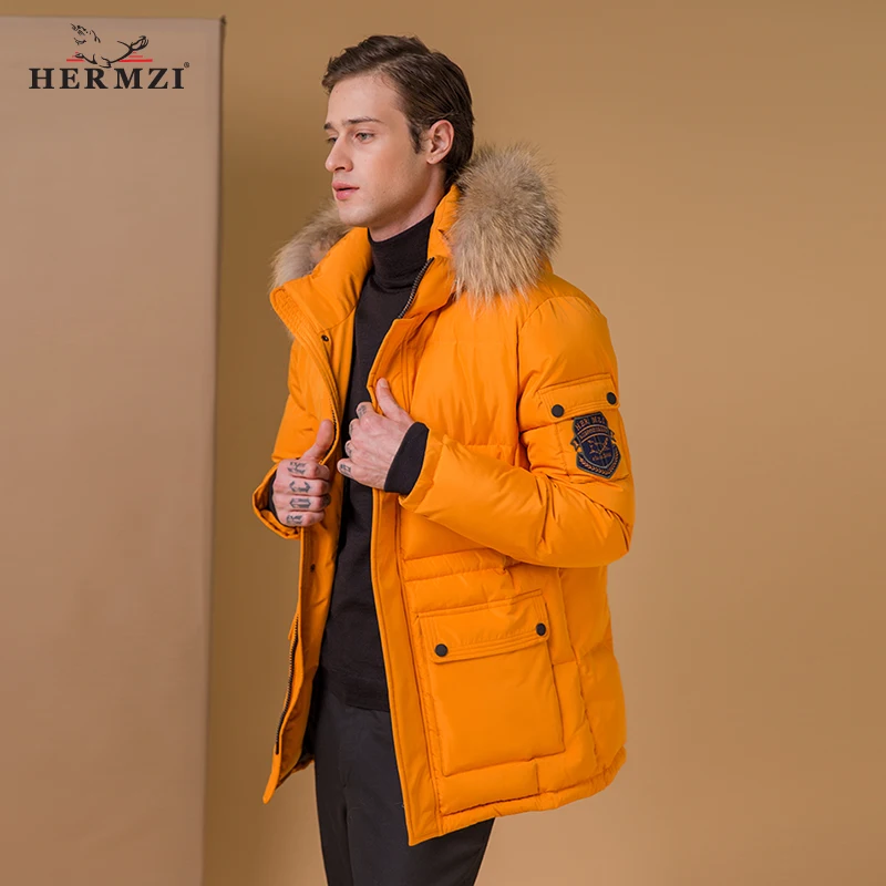HERMZI 2020 Мужское Зимнее Пальто Зимняя Куртка Мужская Теплая Синтепон Аляска Парка