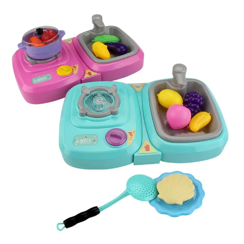 

Simulation Kitchen Toys Electric Gas Stove with Lights Ringing Foggy and Water Washing Basin