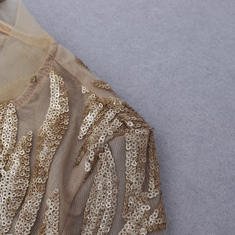 Женское платье с блестками и листьями VC белое Сетчатое высоким воротником в