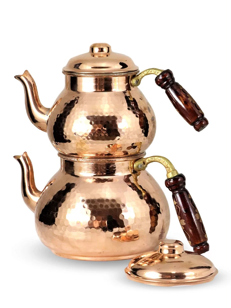 

Медные турецкие чайные горшки Morya, набор 1 чайный горшок, подогреватель, посуда для кофе, чайник, инфузор, винтажный кухонный Декор ручной раб...