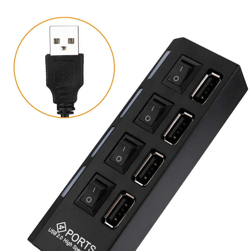 

Drop Shipping USB HUBS 4 Port USB 2.0 Hub On/Off Switches + DC Power Adapter Cable for PC Laptop 9910