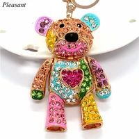 fashion crystal bear pendant color bear metal keychain creative exquisite small gift car bag accessories