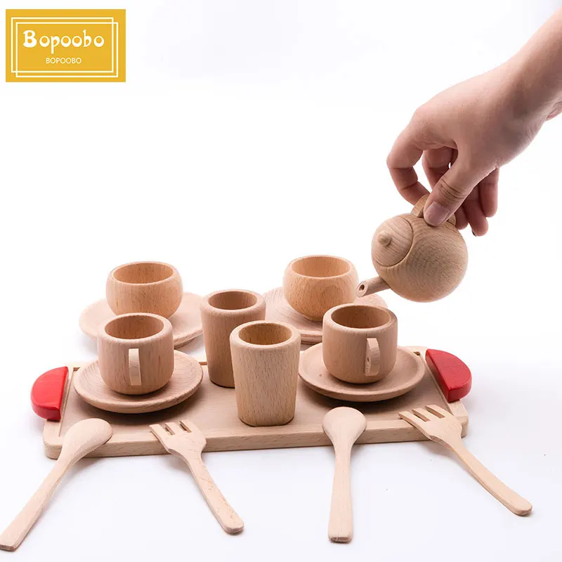 Style-1 Baby Toy Cutting Fruit Vegetables Wooden Kitchen Toys Pretend Play Mini Solid Beech Tea Coffee Cup Set Early Education Food Toys - Цвет: Style-1