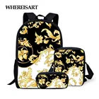 Комплект школьных сумок с золотым цветочным принтом для мальчиков-подростков