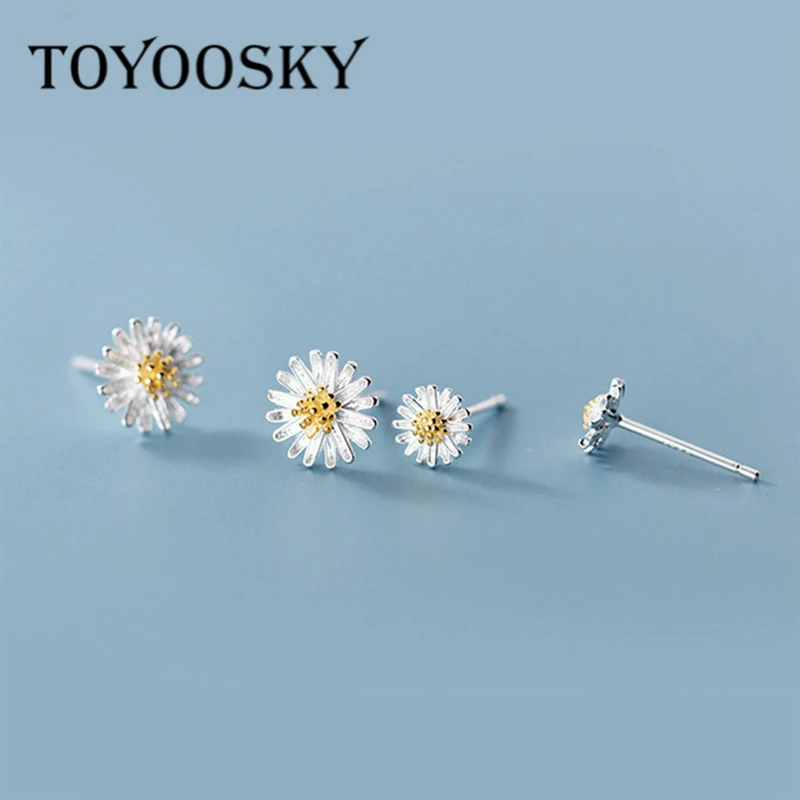 

Серьги-гвоздики женские из серебра 100% пробы, с ромашками